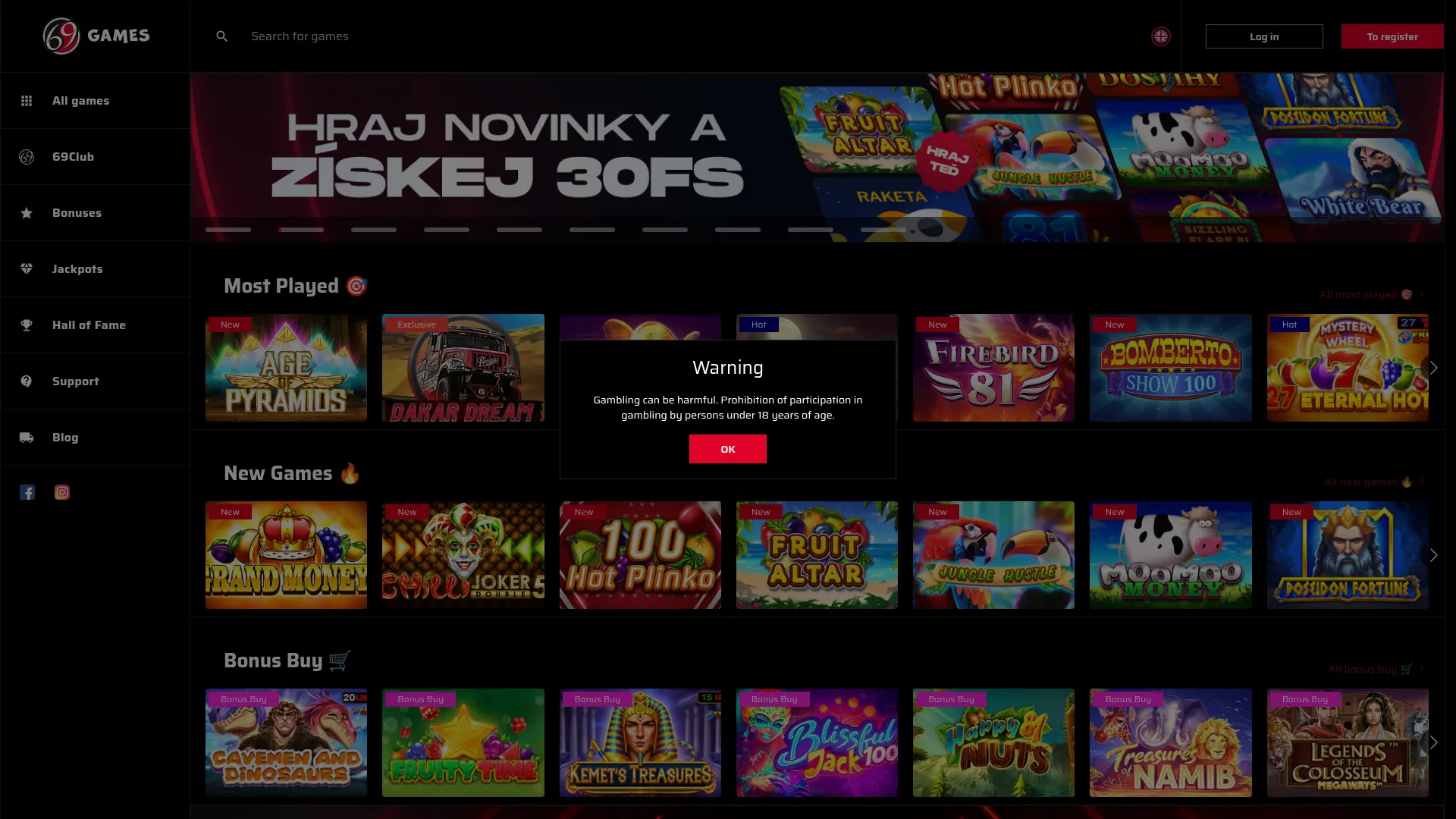 Enjoy 69 Casino desktop view